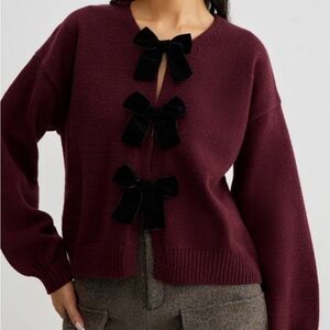 Commense Burgundy Blouse with Black Bow Details